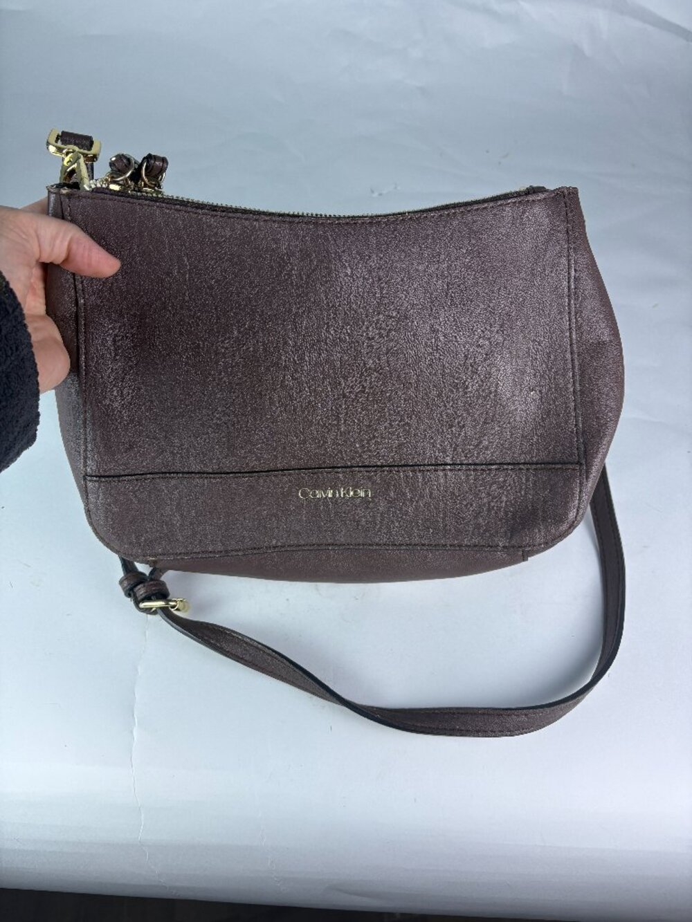 Calvin Klein Brown Faux Leather Crossbody Shoulder Bag